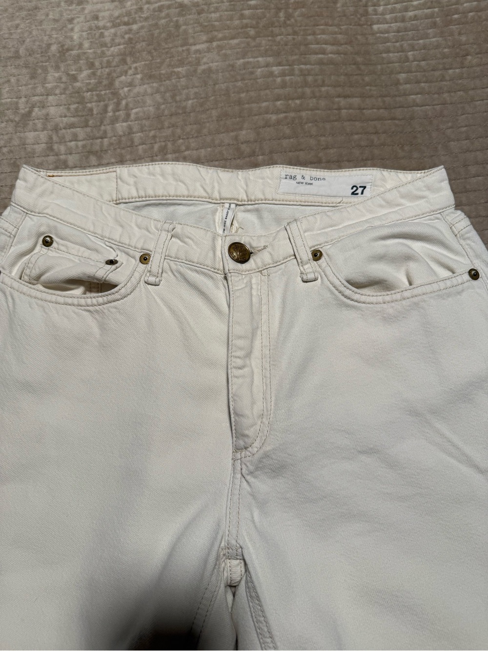 rag & bone Cream Womenβs Slim Straight Jeans